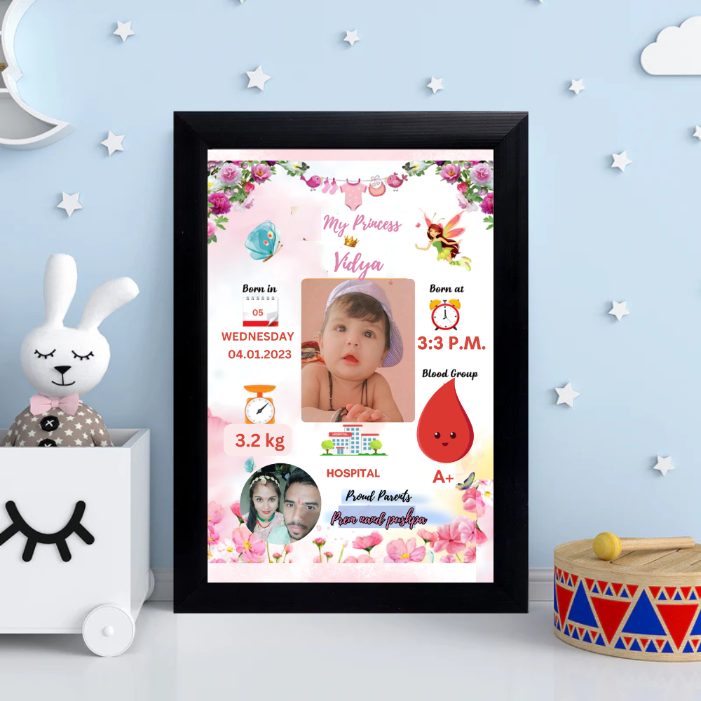Baby Birth Photo Frame Size (8x12 inch  A4 )- Design 2