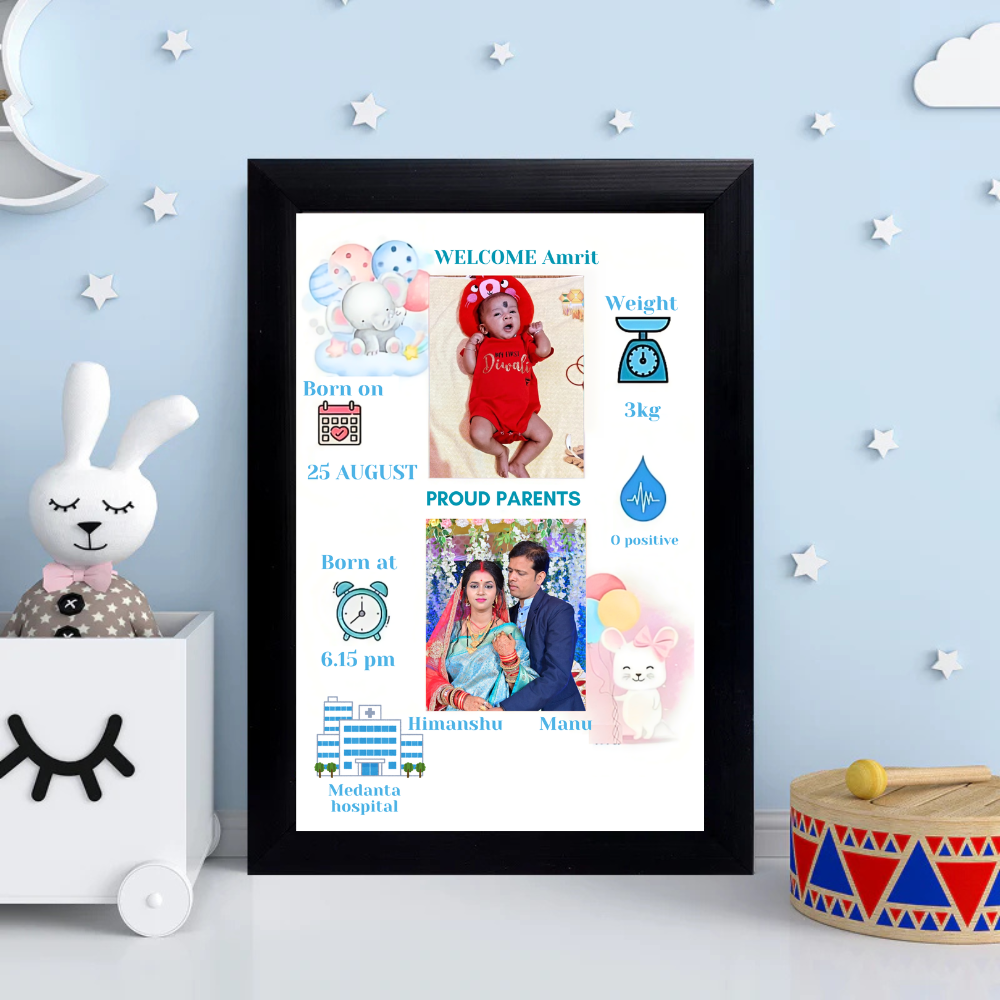 Baby Birth Photo Frame Size (8x12 inch  A4 )- Design 3