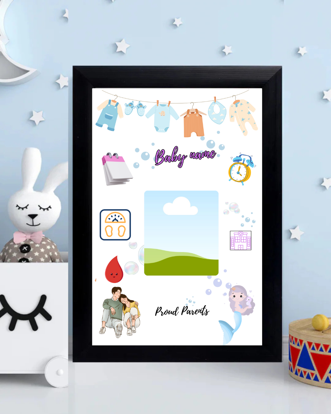 Baby Birth Photo Frame Size (8x12 inch  A4 )- Design 1